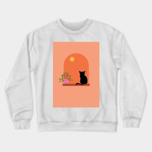 Minimalistic Illustration of Cat Sitting Boho Aesthetic Crewneck Sweatshirt